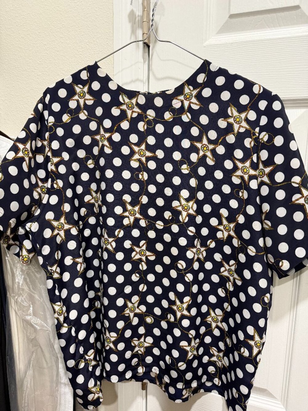 Vintage Navy Polka Dot Short Sleeve Nautica Blouse size L